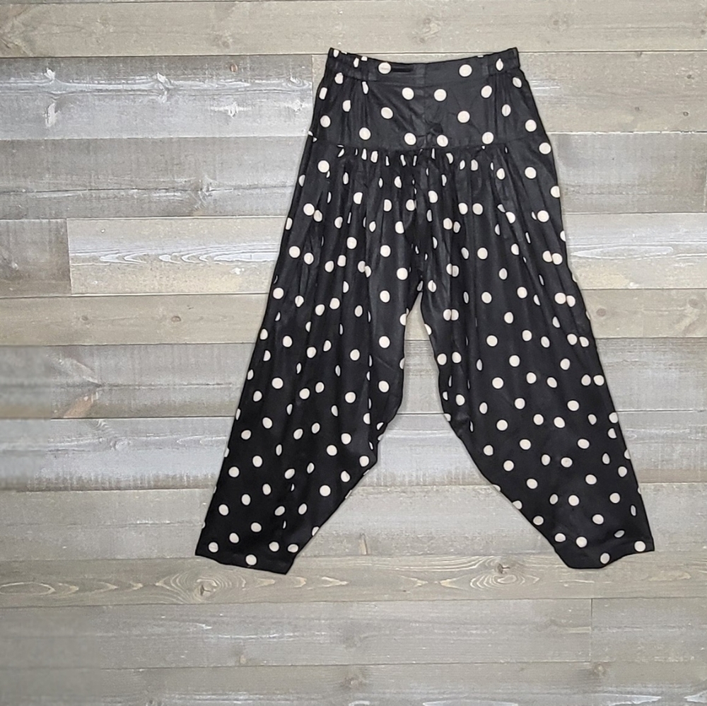 Harem Black and Beige Polka Dots Pull Up Comfy Style Ankle Pants